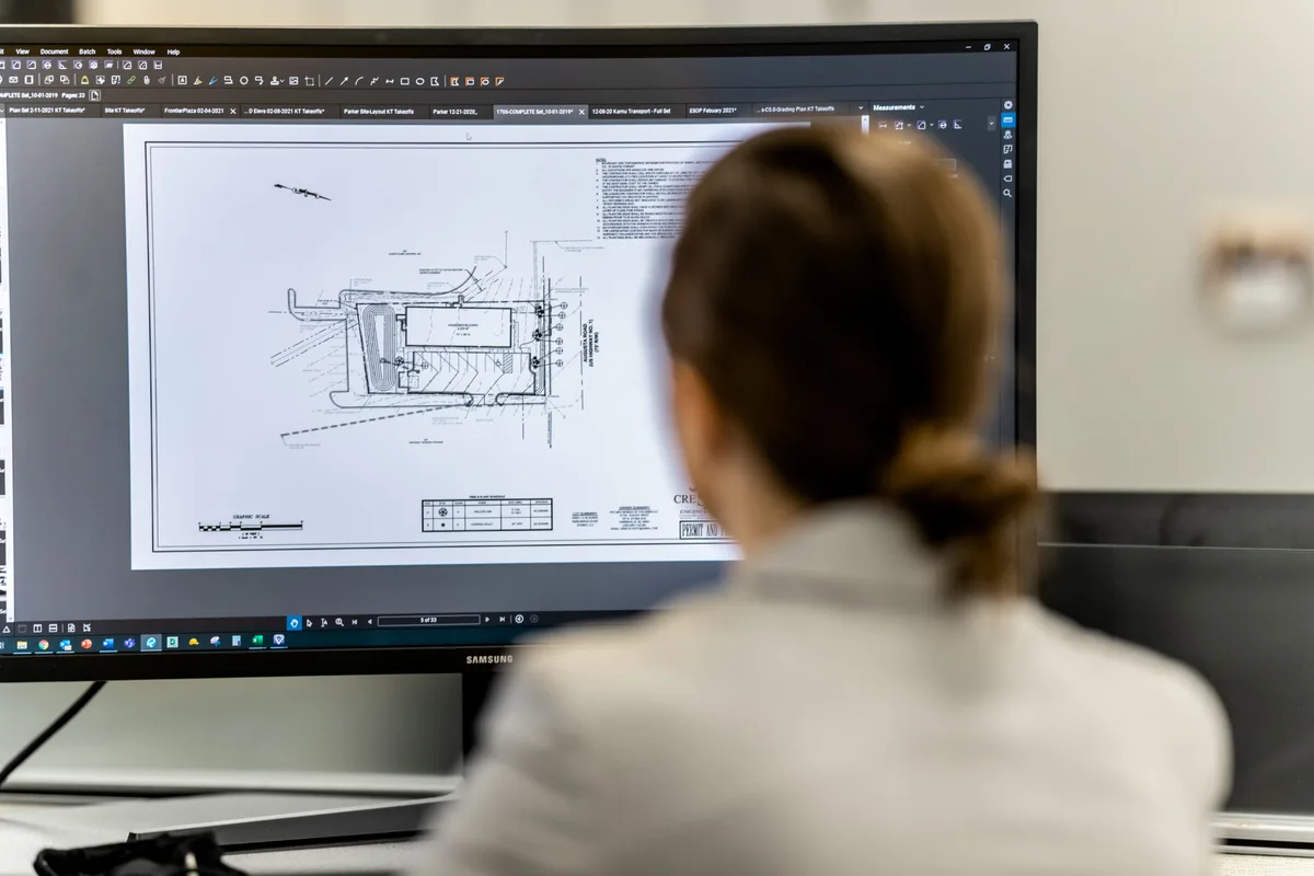 Bobbitt designer reviewing a site plan on screen